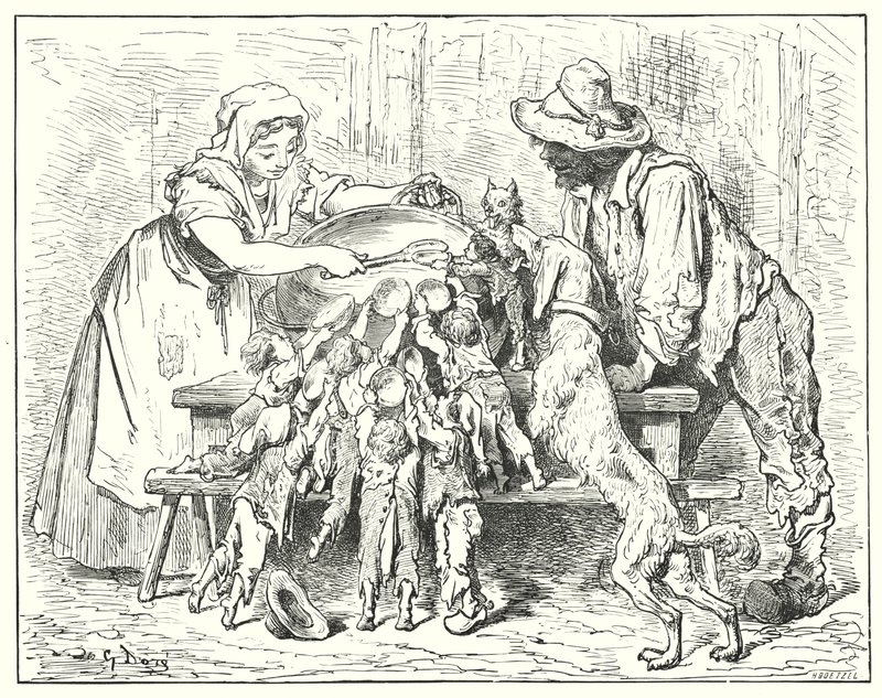 Tom Tommel; Hop-O'-My-Thumb (gravering) av Gustave Dore