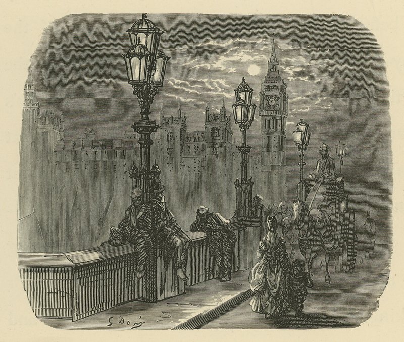 Folk og vogner på Westminster Bridge av Gustave Dore