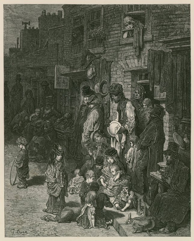 Slums i London (gravering) av Gustave Dore