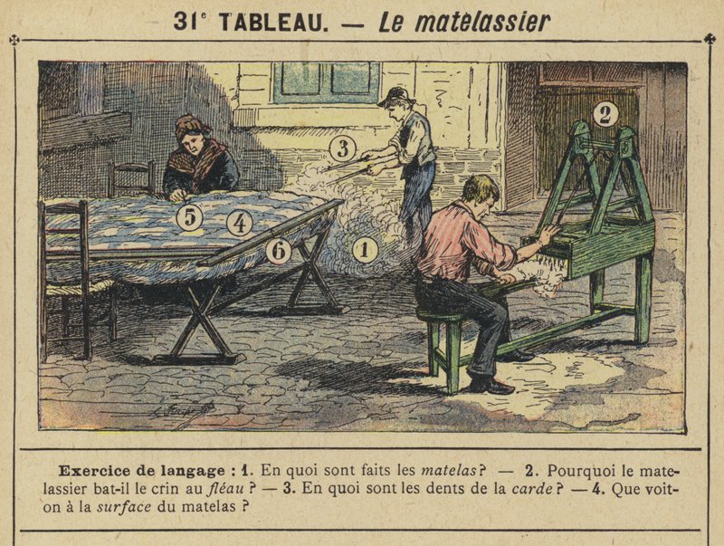 Le matelassier (farge litho) av Gustave Fraipont