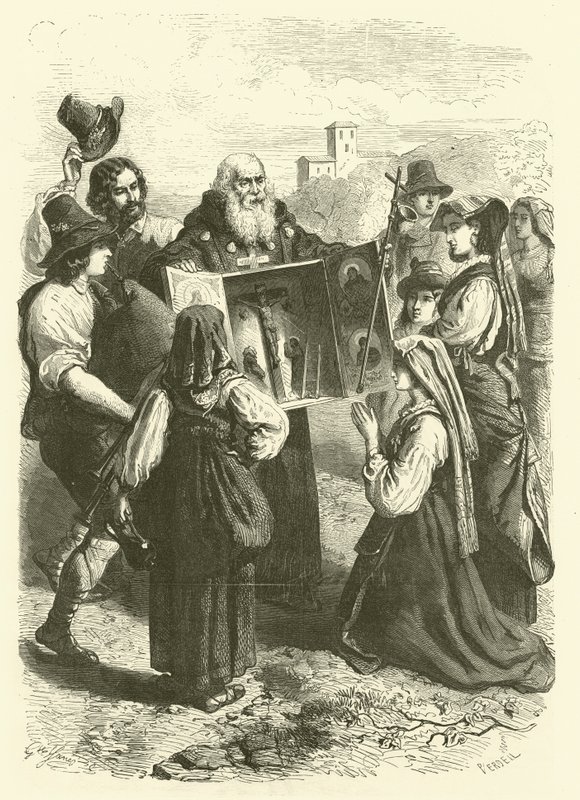 Utstilleren av relikvier, Italia (gravering) av Gustave Janet