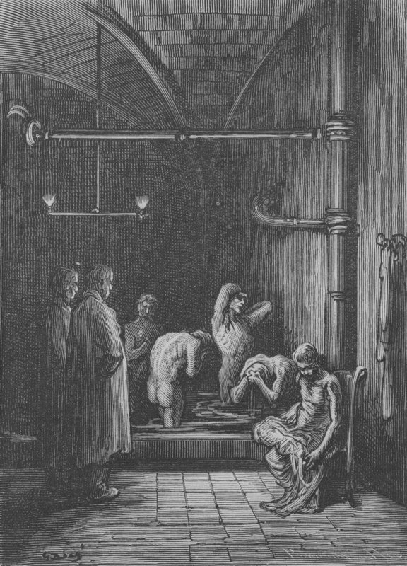 Toalettet i et tilfluktssted av Gustave after Dore