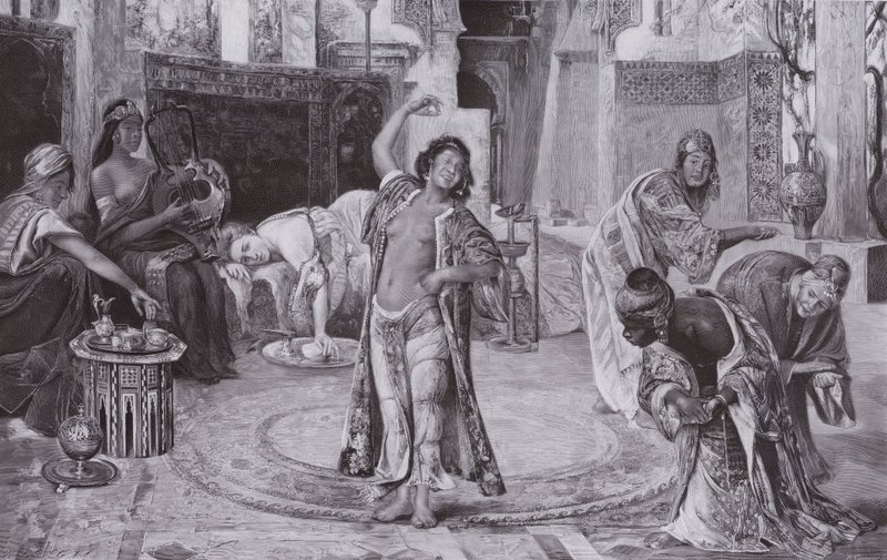 Underholdning i haremet (litho) av Gyula Tornai