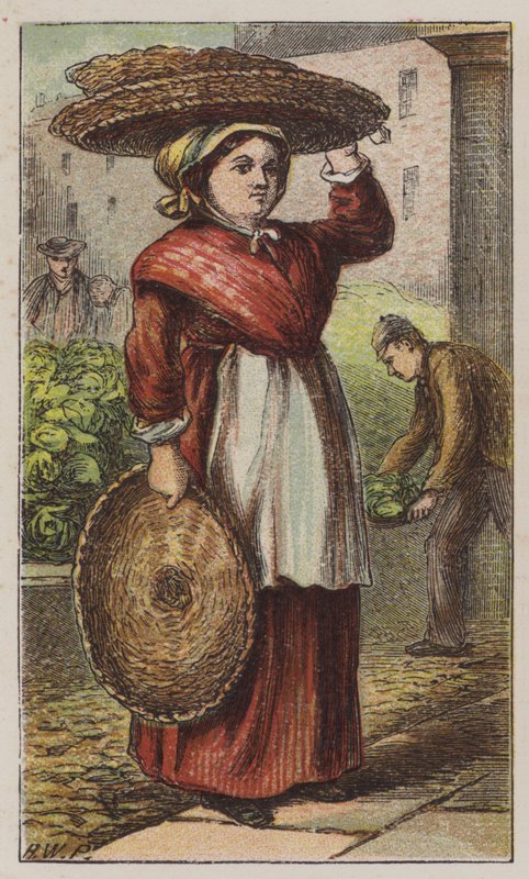 Basket Woman (farge litho) av H.W. (after) Petherick