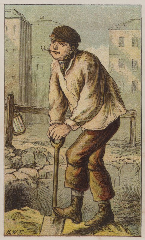 Navvy (farge litho) av H.W. (after) Petherick