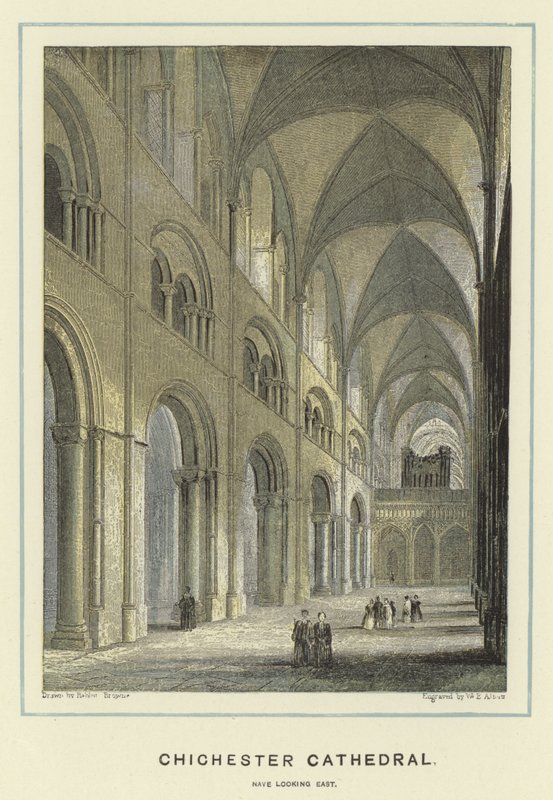 Chichester Cathedral, skip med utsikt mot øst av Hablot Knight Browne