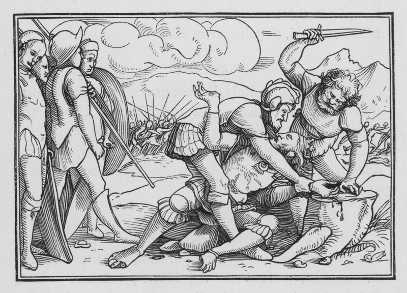 Adoni-Bezek kreves for hans grusomhet, dommere I, 6 av Hans after Holbein the Younger
