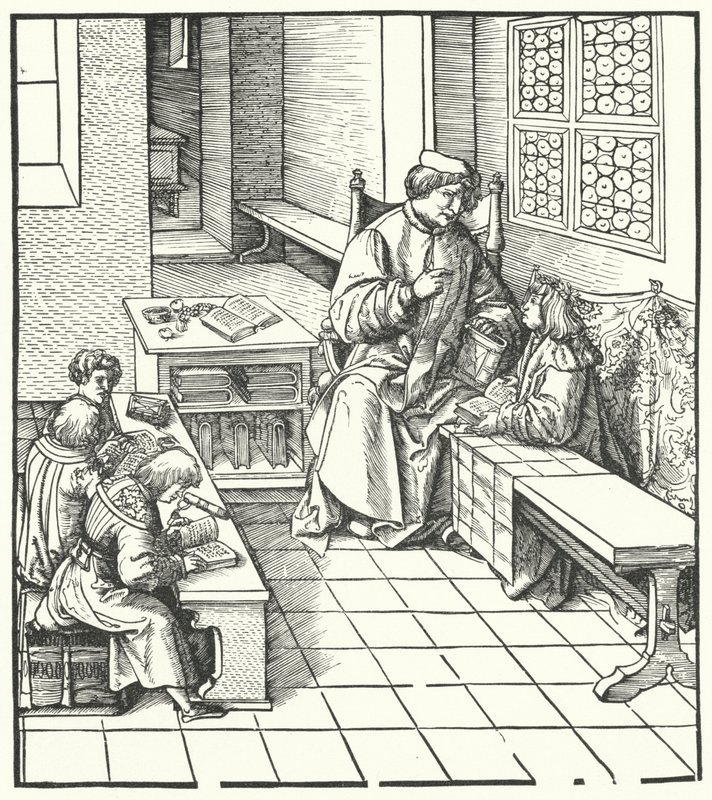 Maximilian mottar instruksjon (gravering) av Hans (after) Burgkmair