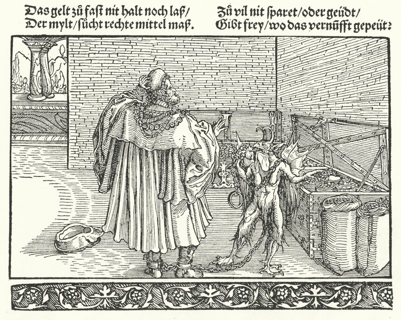 The Demon of Avarice (gravering) av Hans (after) Burgkmair