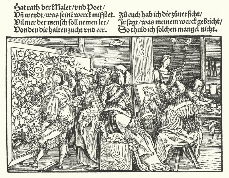 Malerne (gravering) av Hans (after) Burgkmair