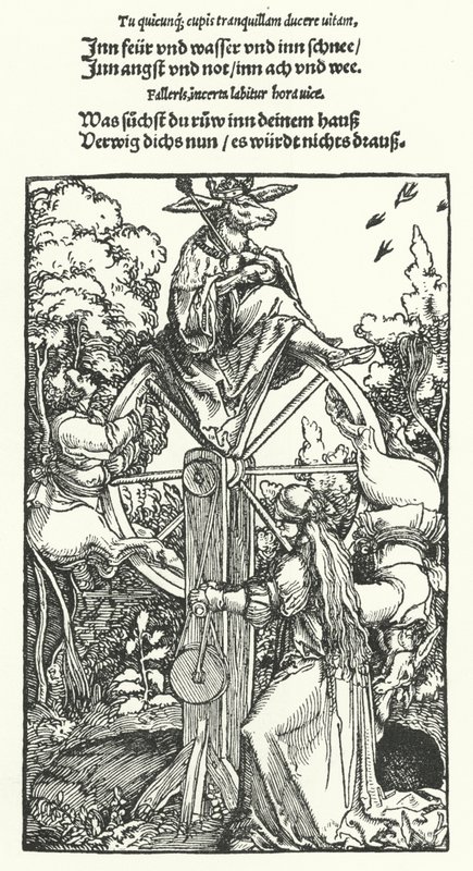 The Wheel of Fortune (gravering) av Hans (after) Burgkmair