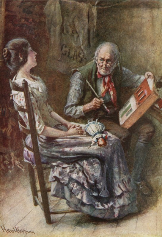 Bertha og faren hennes (farge litho) av Harold Copping