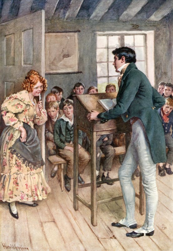 Fanny Squeers og Nicholas Nickleby (farge litho) av Harold Copping
