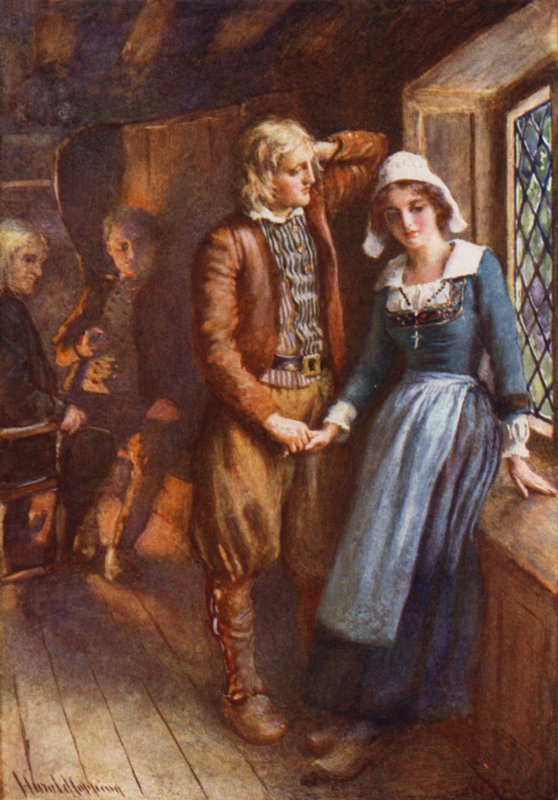 Gabriel og Evangeline (farge litho) av Harold Copping