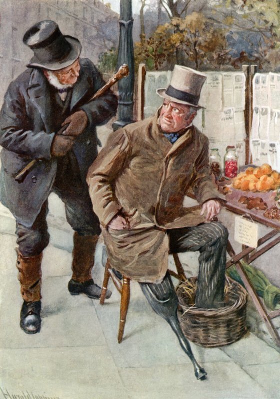 Mr. Boffin og Silas Wegg (farge litho) av Harold Copping