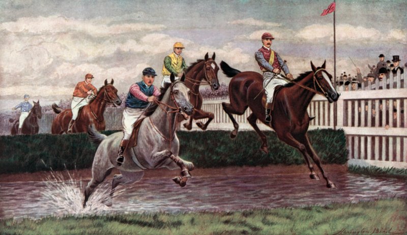 Steeplechasing (fargelitho) av Harrington Bird