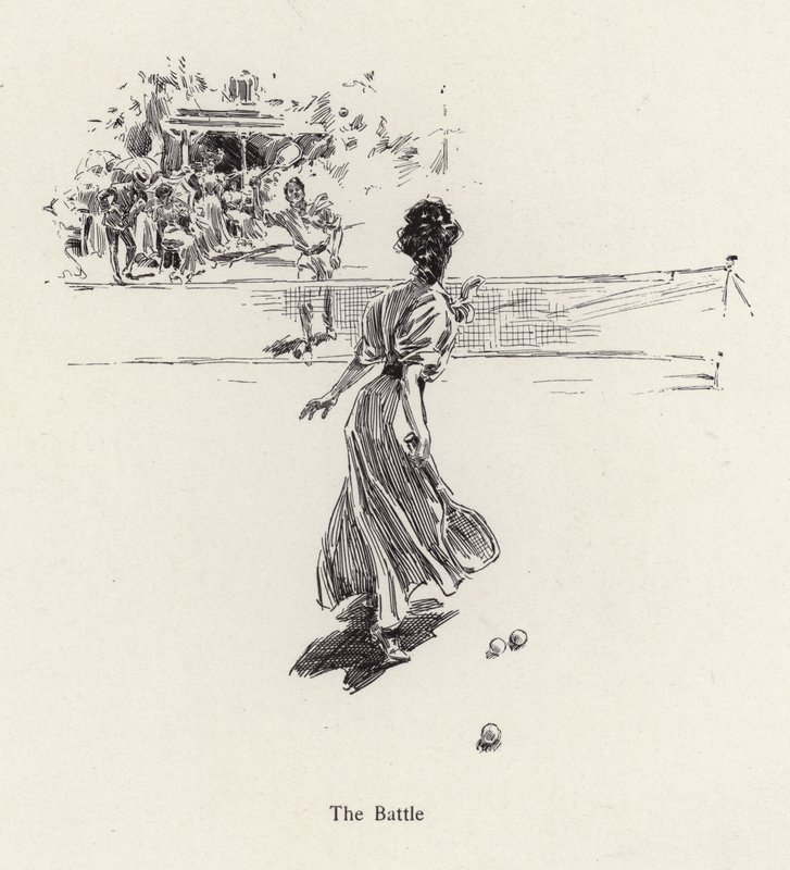 Mann og kvinne spiller tennis (litho) av Harrison Fisher
