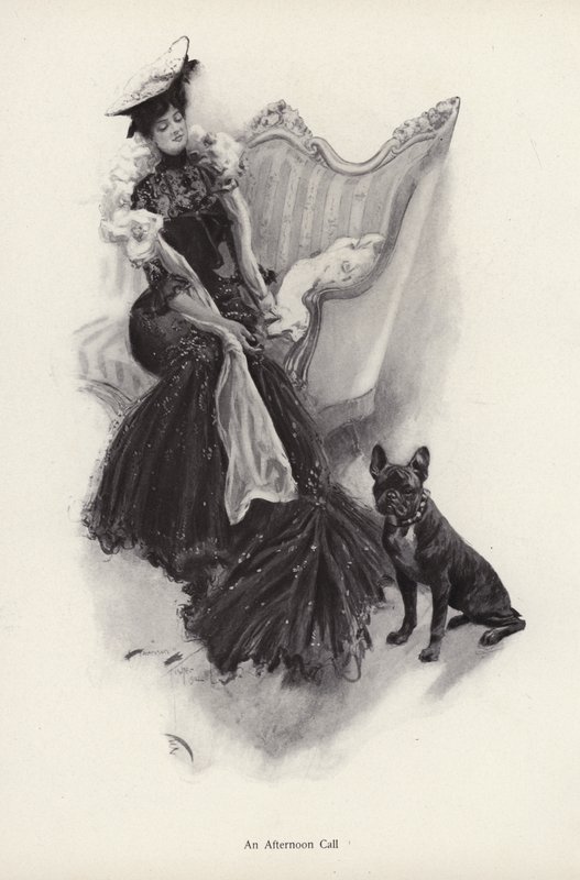 Kvinne foretar en sosial ettermiddagssamtale (litho) av Harrison Fisher