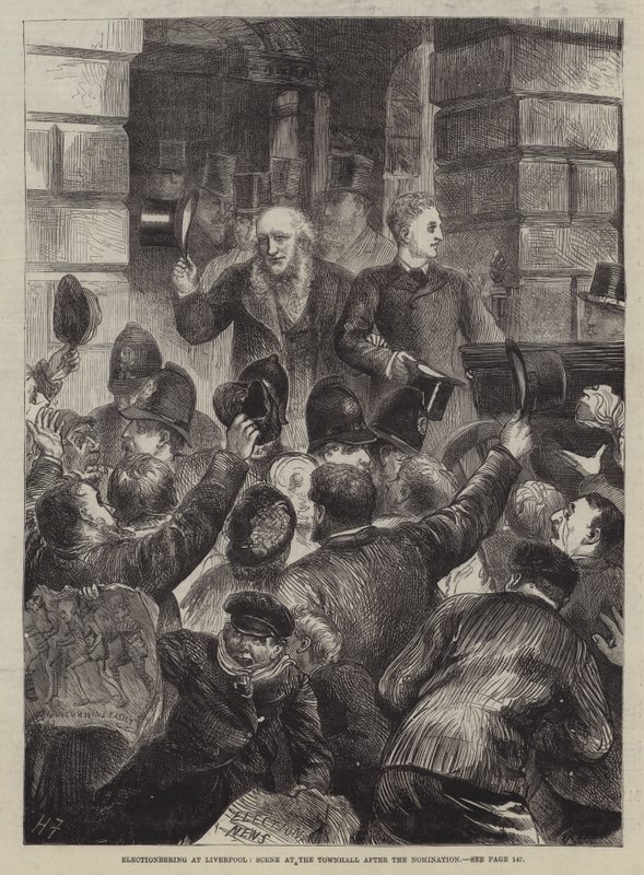 Valgkamp i Liverpool, scene i rådhuset etter nominasjonen av Harry Furniss