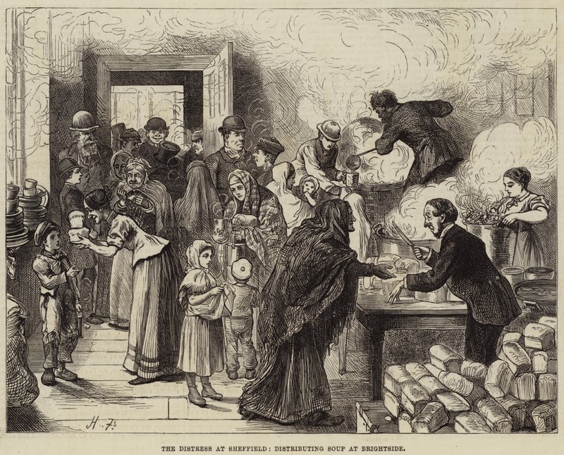 The Distress at Sheffield, distribuerer suppe på Brightside av Harry Furniss