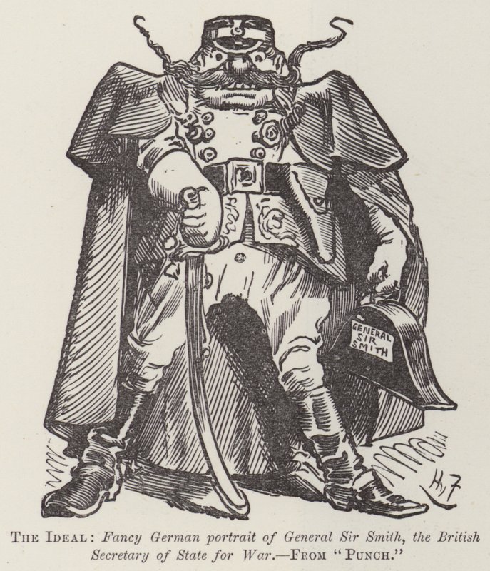 Det ideelle, fancy tyske portrettet av general Sir Smith, den britiske utenriksministeren for krig av Harry Furniss