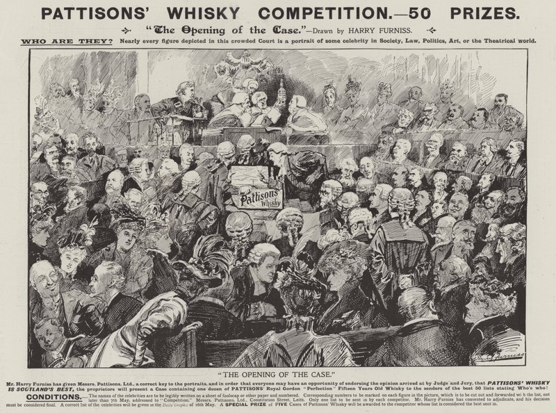 Annonse, Pattisons' Whisky (gravering) av Harry (after) Furniss