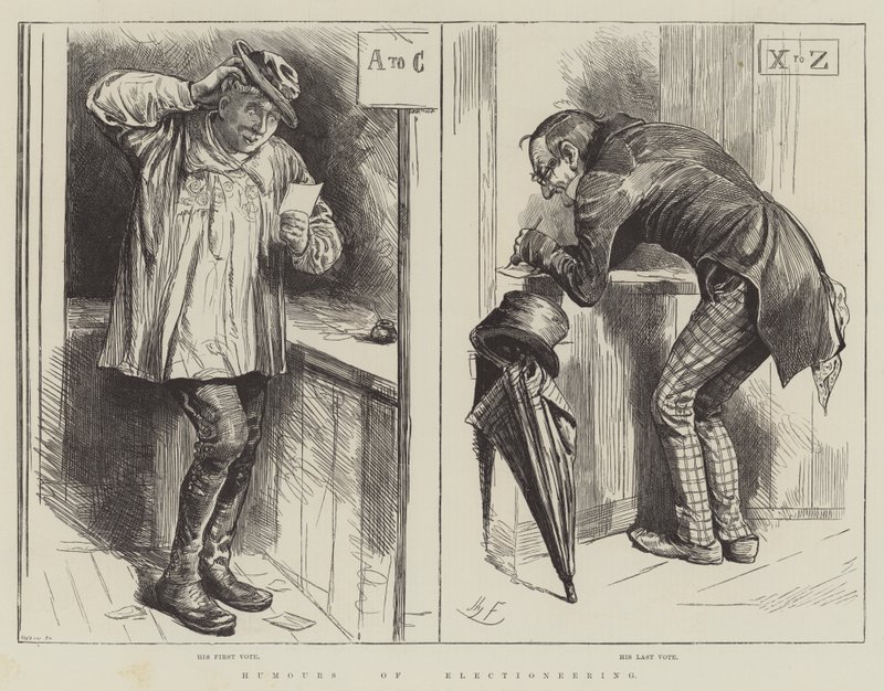 Humor om valgkamp av Harry Furniss