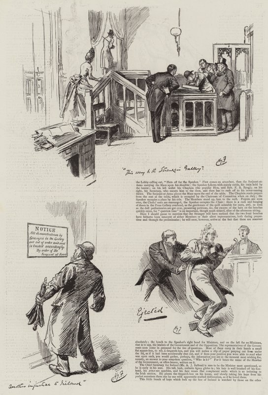 Livet i parlamentet, fremmede i huset av Harry Furniss