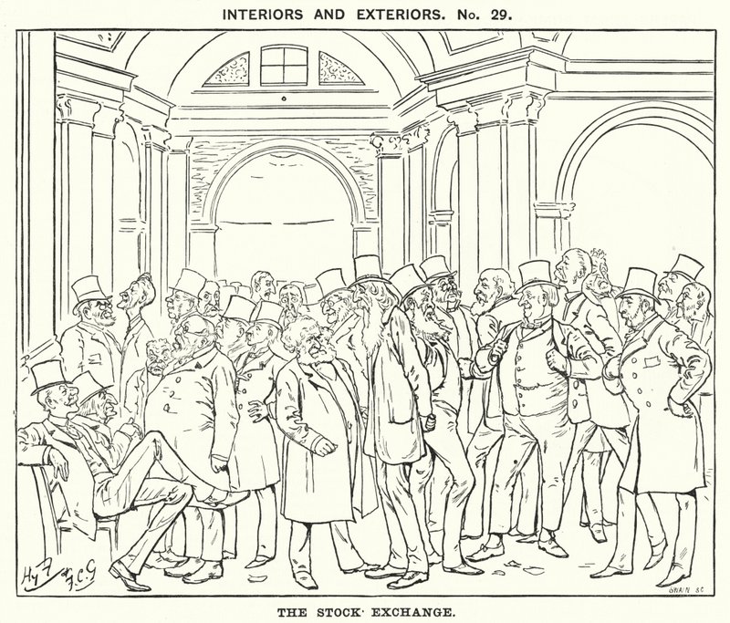 Punch tegneserie: The Stock Exchange (gravering) av Harry Furniss