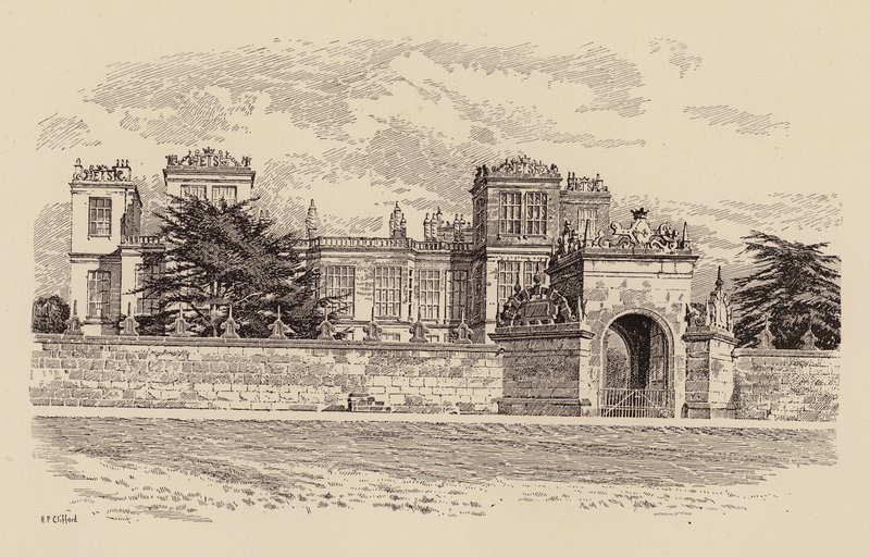Hardwick Hall, Derbyshire (farge litho) av Harry Percy Clifford