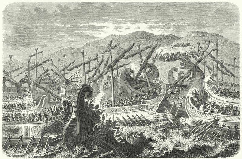 Slaget ved Salamis, 480 f.Kr. (gravering) av Heinrich Leutemann