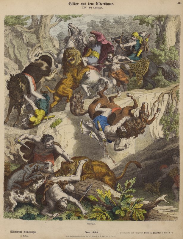 Karthaginsk løvejakt (farget gravering) av Heinrich Leutemann