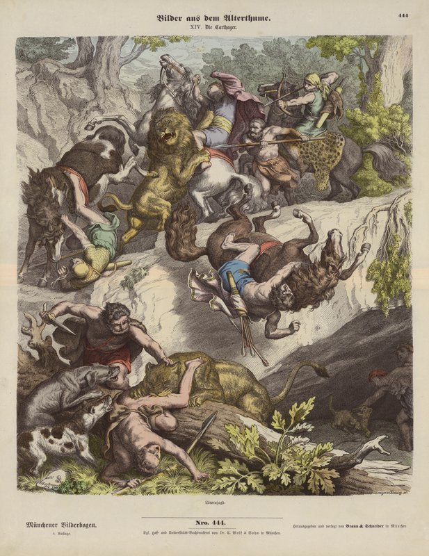 Karthaginsk løvejakt (farget gravering) av Heinrich Leutemann