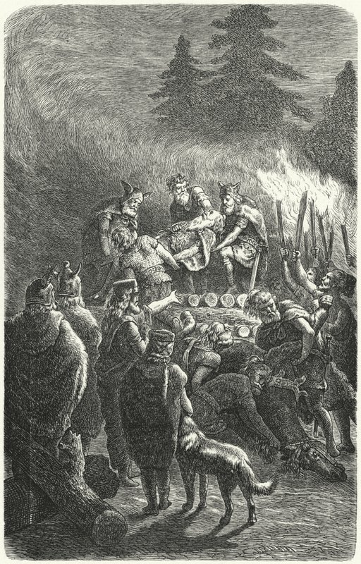 Suebi-begravelse i det gamle Tyskland (gravering) av Heinrich Leutemann
