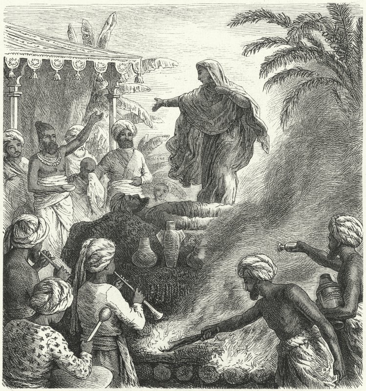 Suttee, hinduistisk begravelsesskikk (gravering) av Heinrich Leutemann