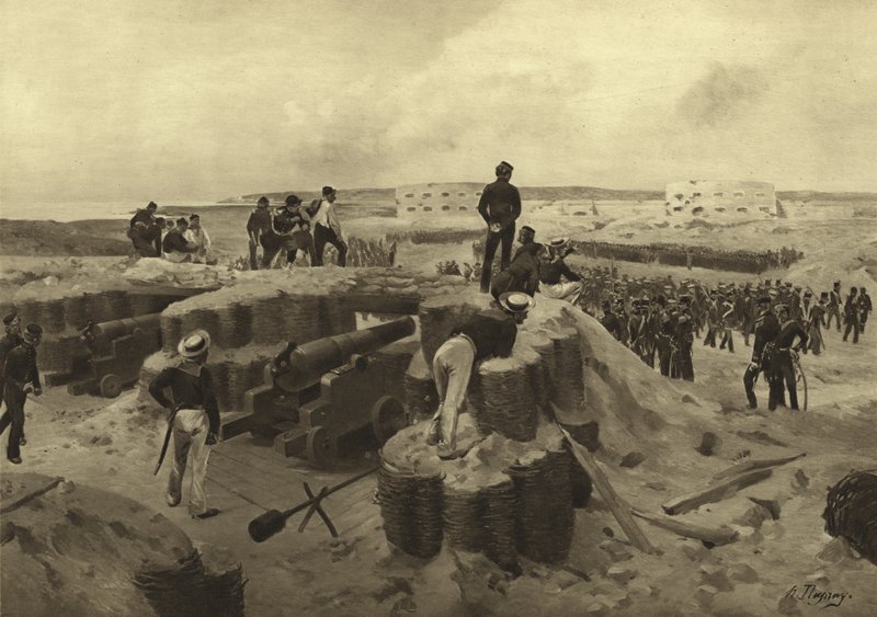 Slaget ved Bomarsund, 1854 (gravyr) av Henri Louis Dupray