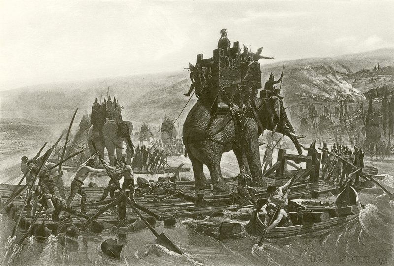 Hannibal krysser Rhône (gravyr) av Henri Paul Motte