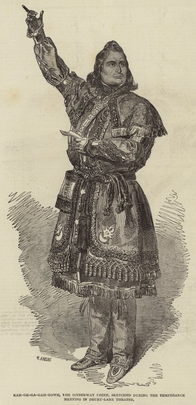 Kah-ge-ga-gah-bowh, Ojibbeway-sjefen, skisserte under Temperance Meeting i Drury-Lane Theatre av Henry Anelay