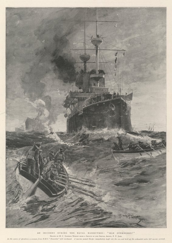En hendelse under sjømanøvrene, mann over bord! av Henry Charles Seppings Wright