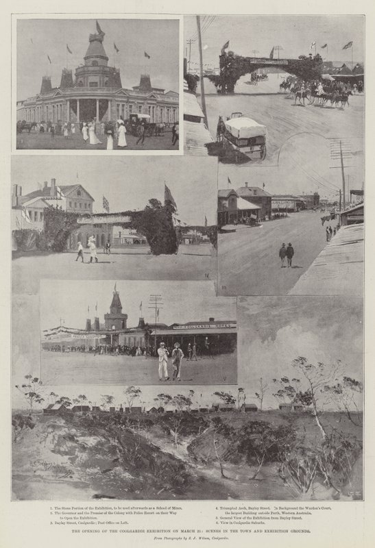 Åpningen av Coolgardie-utstillingen 21. mars, scener i byen og utstillingsområdet av Henry Charles Seppings Wright