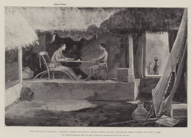 The Rising in Ashanti, oberst Carter dikterte instruksjoner før han rykket frem fra Fumsu 1. juni 1900 av Henry Charles Seppings Wright