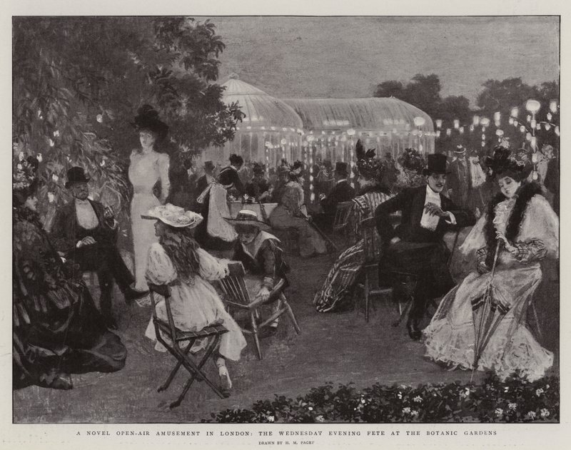 En ny friluftsfornøyelse i London, onsdagskveldsfesten i den botaniske hagen av Henry Marriott Paget