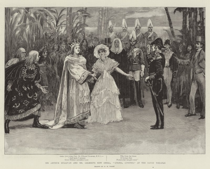 Sir Arthur Sullivan og Mr Gilberts nye opera, Utopia, Limited, på Savoy Theatre av Henry Marriott Paget