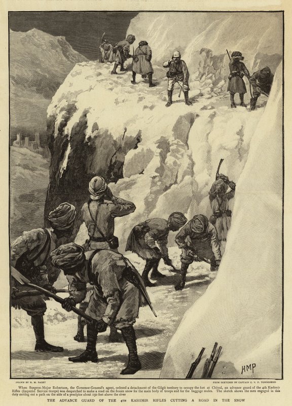 Advance Guard of the 4th Kashmir Rifles cutting a Road in the Snow av Henry Marriott Paget