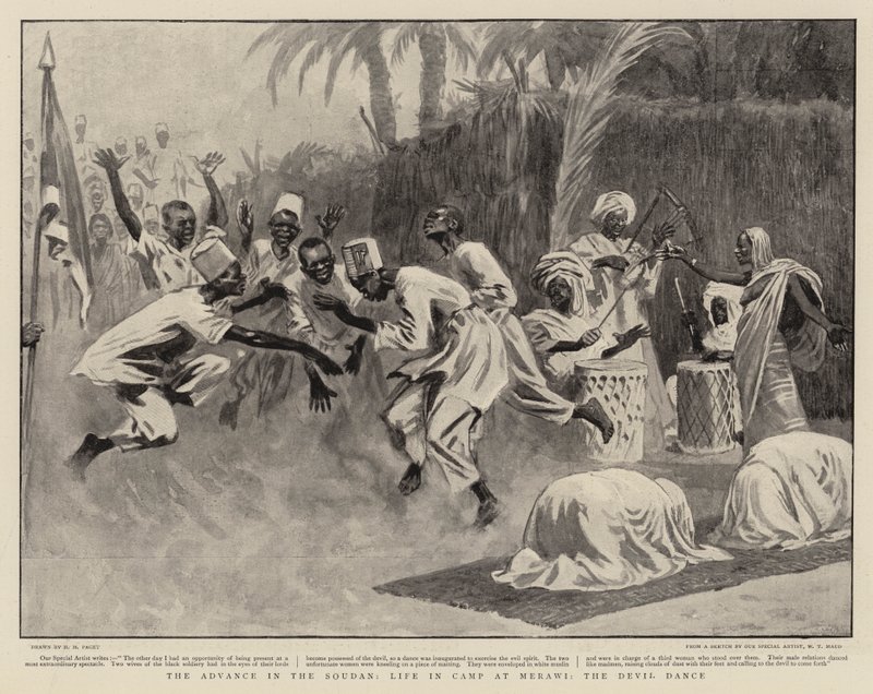 The Advance in the Soudan, Life in Camp at Merawi, the Devil Dance av Henry Marriott Paget