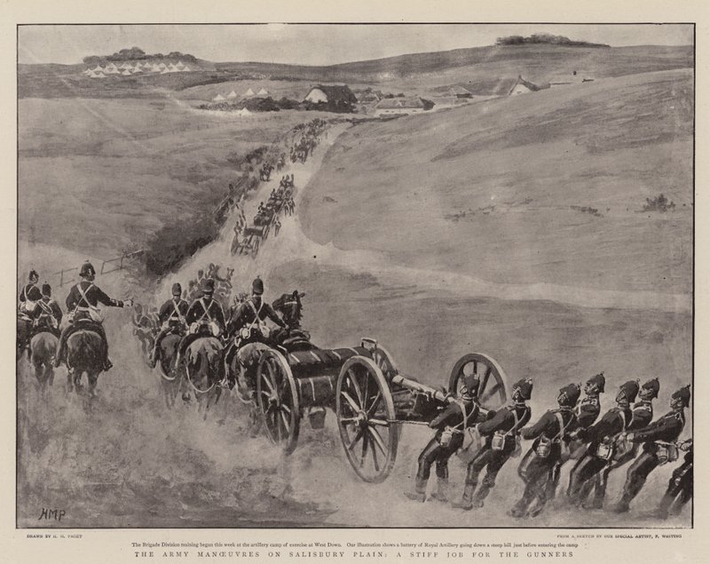 Hærens manøvrer på Salisbury Plain, en stiv jobb for Gunners av Henry Marriott Paget