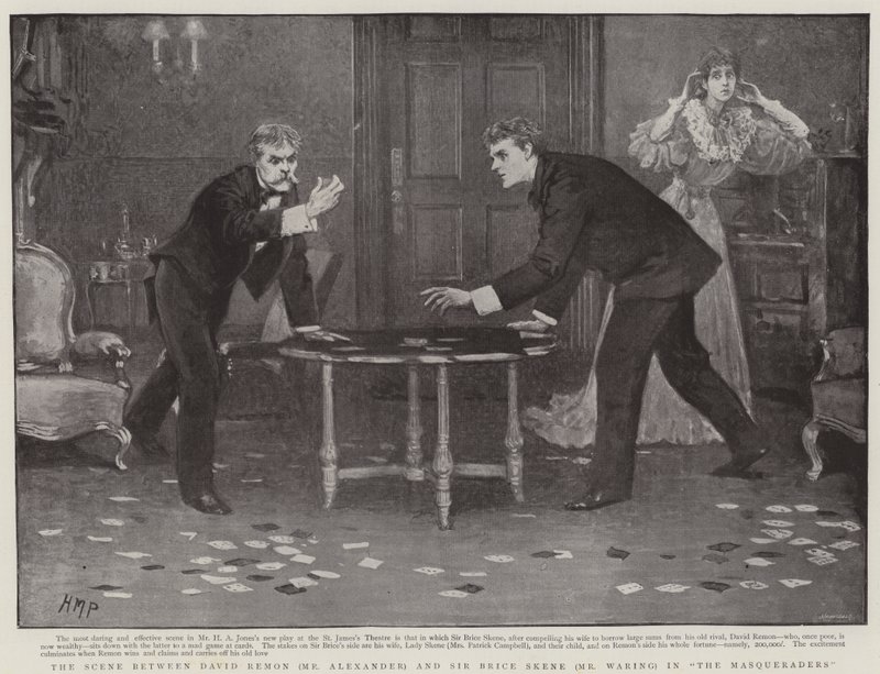 Scenen mellom David Remo og Sir Bruce Skene i Masqueraders av Henry Marriott Paget