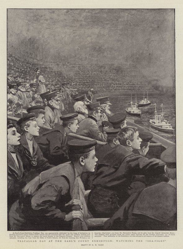 Trafalgar Day på Earl's Court-utstillingen, og ser på Sea-Fight av Henry Marriott Paget