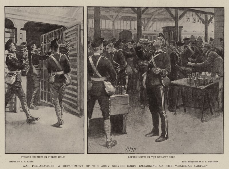 War Preparations, en avdeling av Army Service Corps som tar fatt på Braemar Castle av Henry Marriott Paget