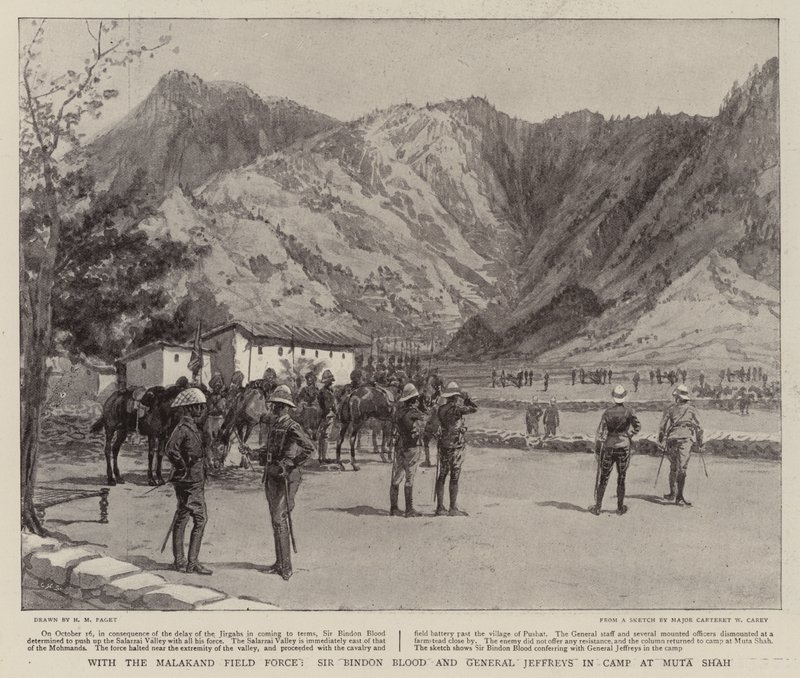Med Malakand Field Force, Sir Bindon Blood og general Jeffreys i leiren ved Muta Shah av Henry Marriott Paget